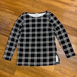 Talbots Houndstooth Long Sleeve Side Slit Top Womens Size Small Petite Career